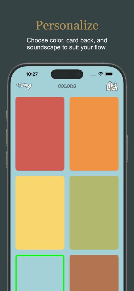 Tarot Simple: Cards & Readings - Tarot Simple app personalization screen showing various color theme options for the interface.