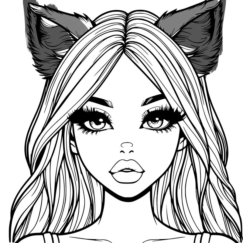 realistic girl with fox ears and realistic lips