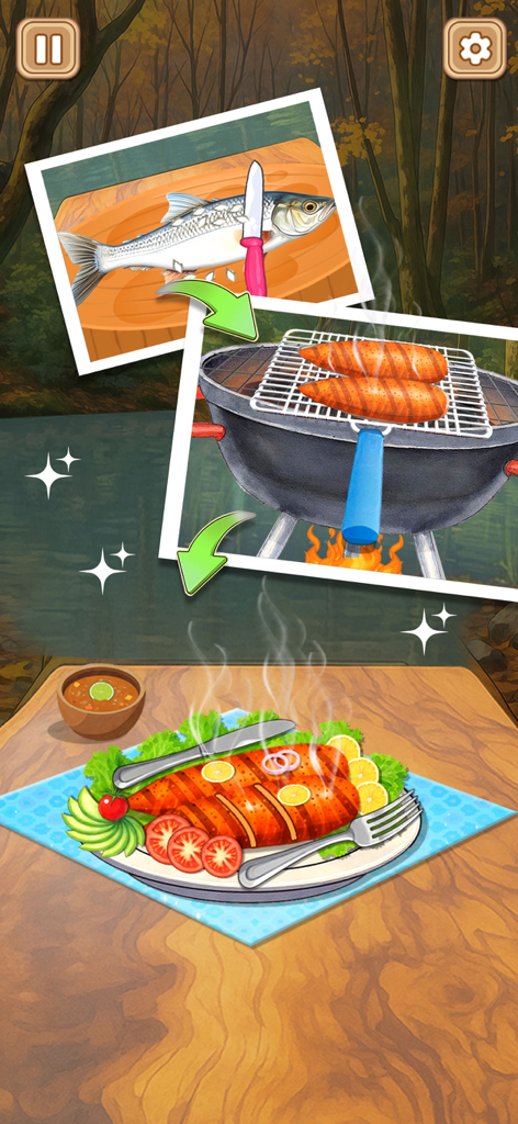 Crazy Kitchen Set Cooking ASMR - Preparando y asando pescado en el juego Crazy Kitchen Set Cooking ASMR