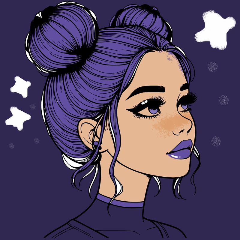 realistic girl with buns on the top of her head