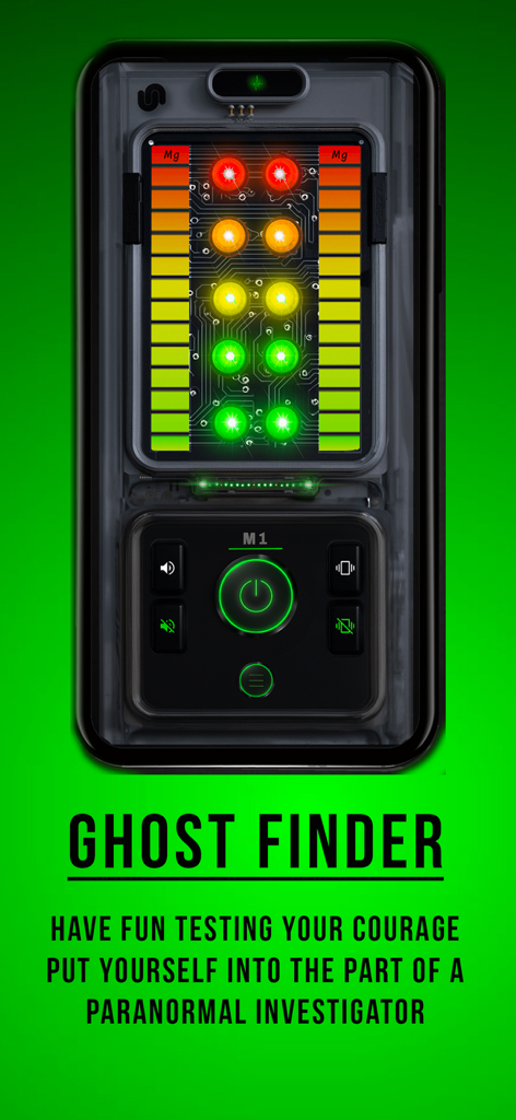 Ghost Finder Tools - Smartphone screen showing the M1 EMF meter interface for ghost hunting