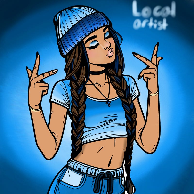 realistic teenage girl with braids and a beanie and crop top doing 🫶🏼