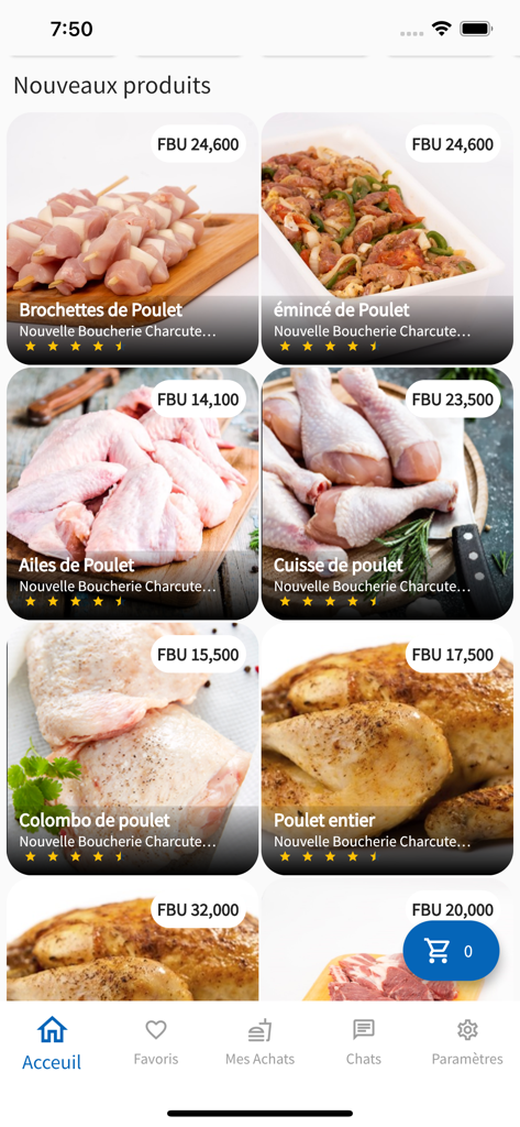 Duma Food - A display of fresh chicken meat products on the Duma Food mobile app with prices.