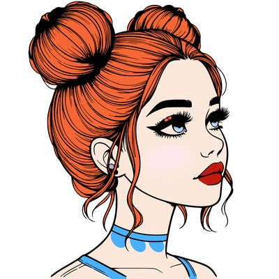 realistic girl with buns on the top of her head