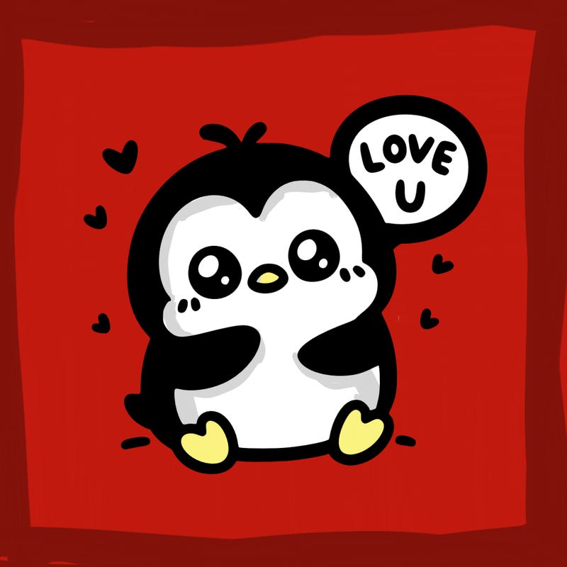 cute penguin saying “i love u”