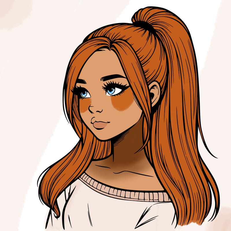 realistic girl with a high ponytail