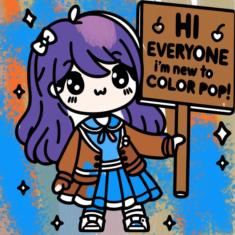 a cute girl holding a sign that says hi everyone i’m new to color pop!