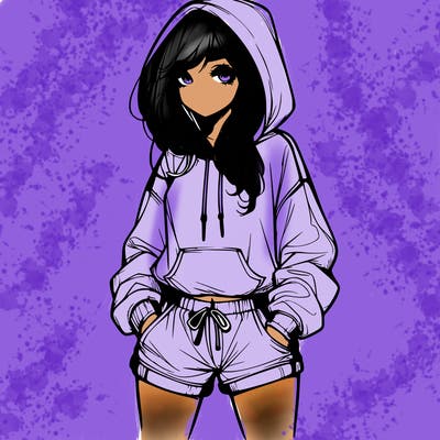 realistic girl in shorts and hoodie