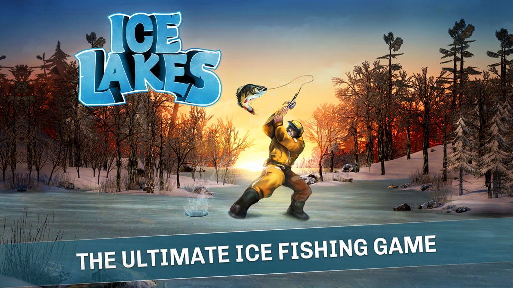 Ice Lakes - Ice Lakes mobile game showing a fisherman catching a fish on a frozen lake