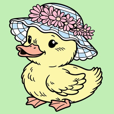 duckling wearing a flowery hat