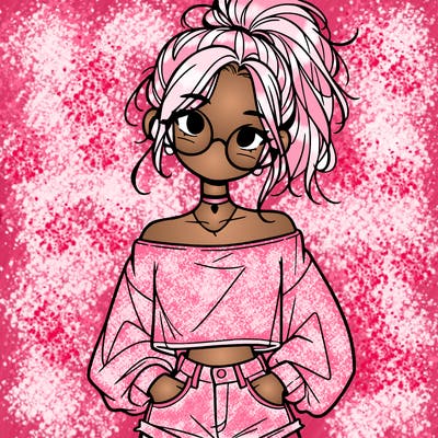 girl with a messy ponytail glasses a baggy crop top and jean shorts