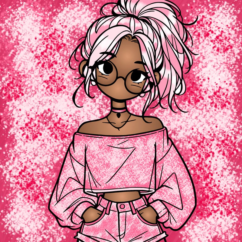 girl with a messy ponytail glasses a baggy crop top and jean shorts