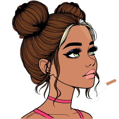 realistic girl with buns on the top of her head