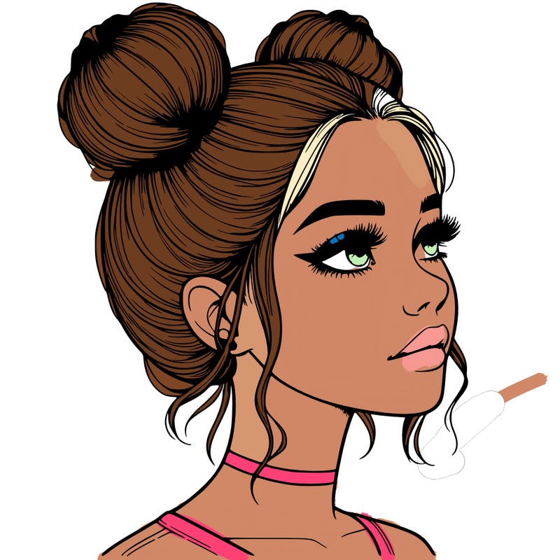 realistic girl with buns on the top of her head