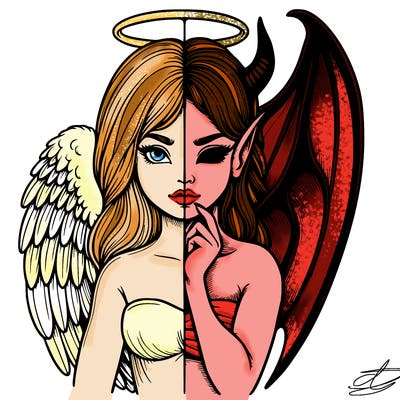 realistic angel half demon