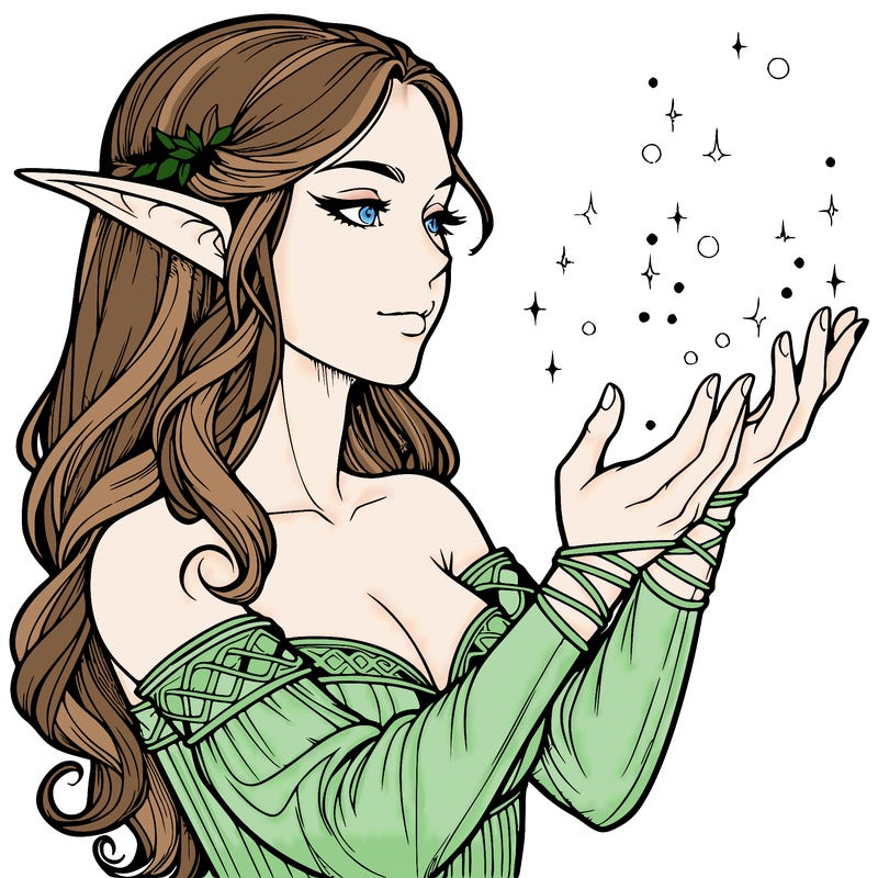 realistic elf girl doing magic