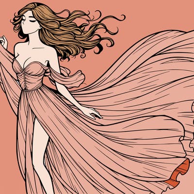 realistic woman in dress flowing the the wind