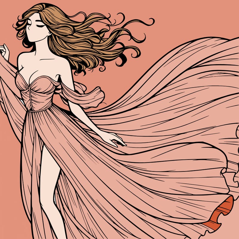 realistic woman in dress flowing the the wind