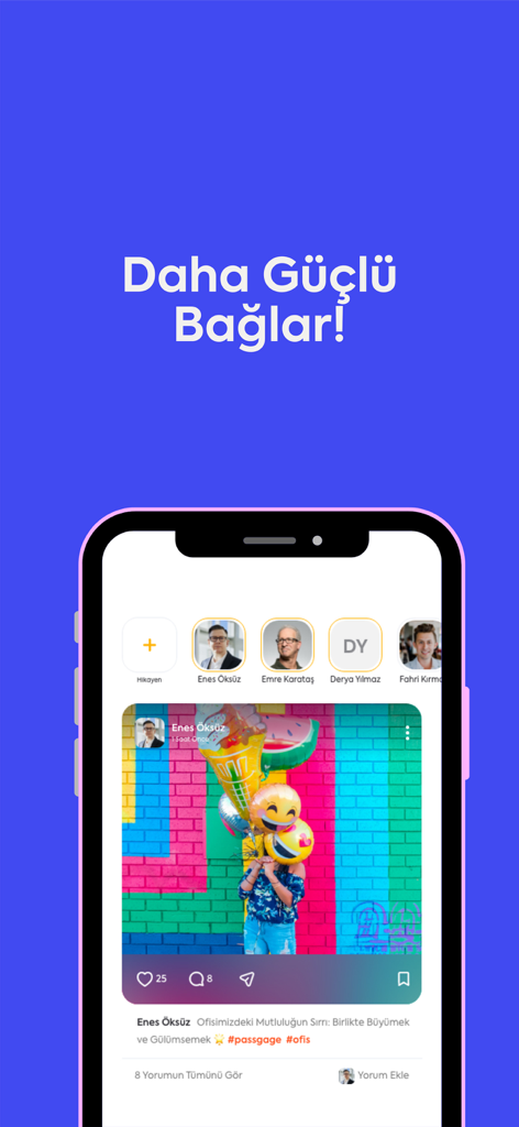 Passgage - Passgage HR app internal social network interface showing employee stories and post feed