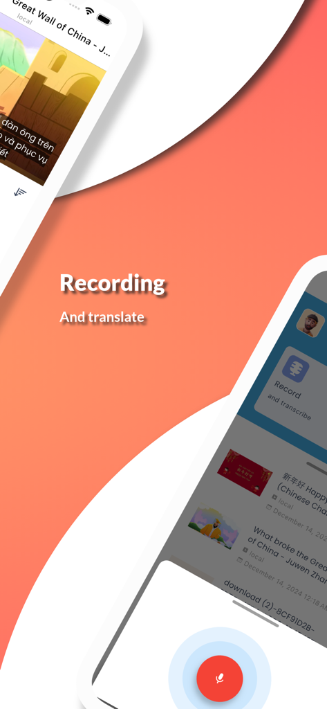 Subai - Subai mobile app interface showing the voice recording and AI translation feature