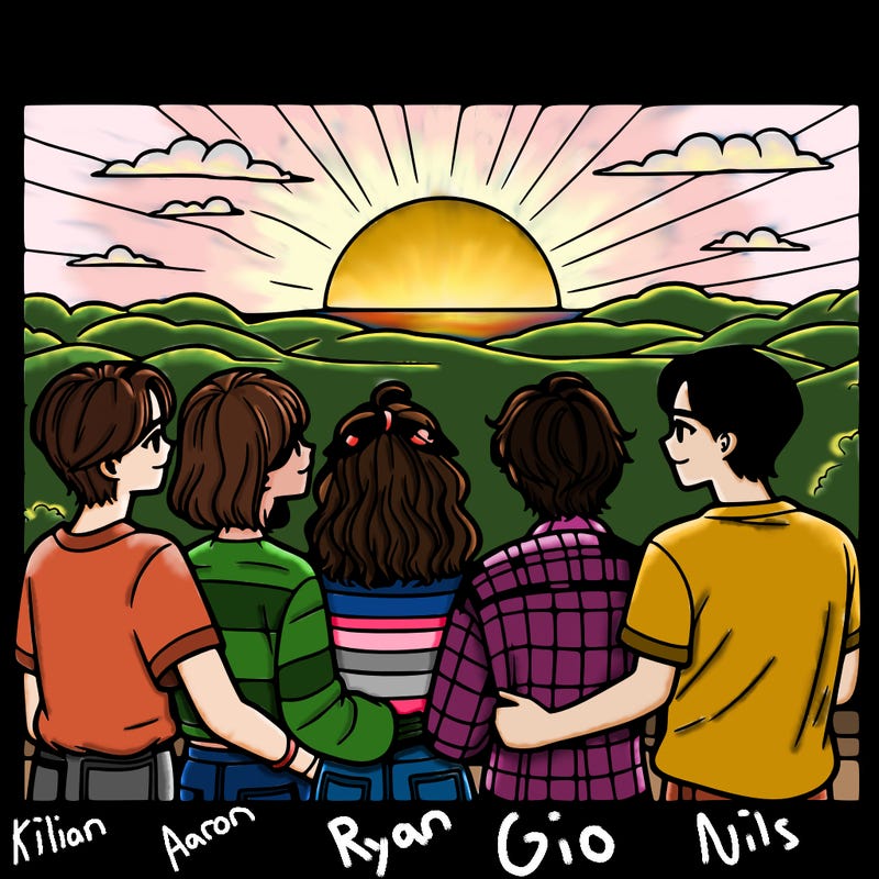 six friends looking over to the sunset