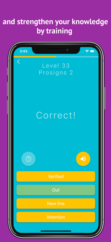 Morse Mania: Learn Morse Code - A mobile screen from Morse Mania app showing a correct answer for a prosigns training level