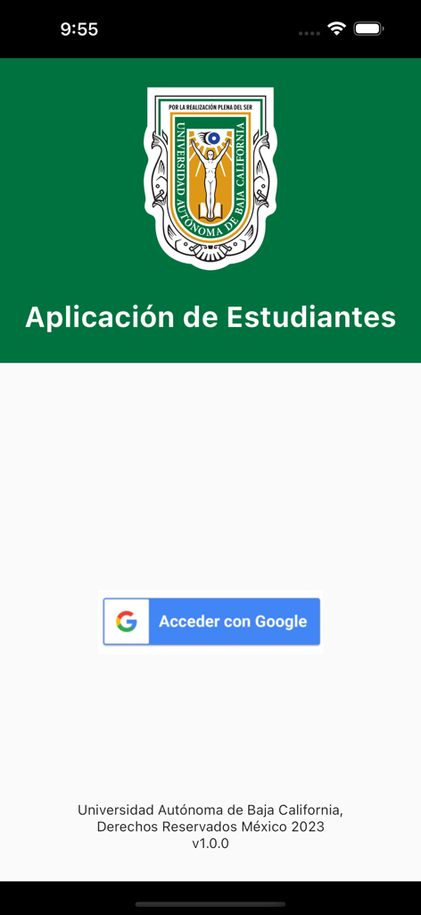 Estudiantes UABC - Estudiantes UABC app login screen with Google sign in button and university logo