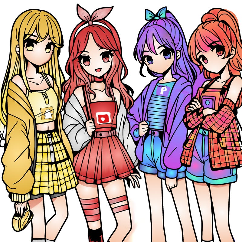 teen manga girls group of 4