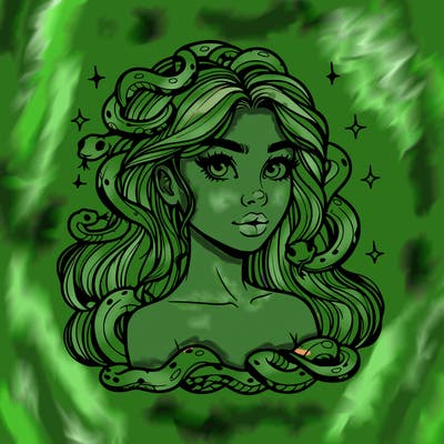 realistic girl with snakes as hair