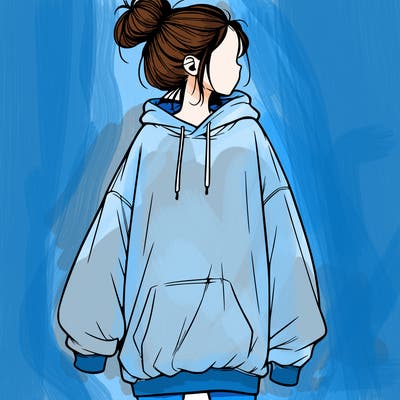 realistic girl with a oversized sweatshirt on and a bun