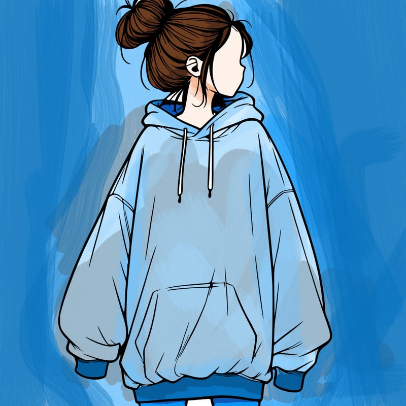 realistic girl with a oversized sweatshirt on and a bun
