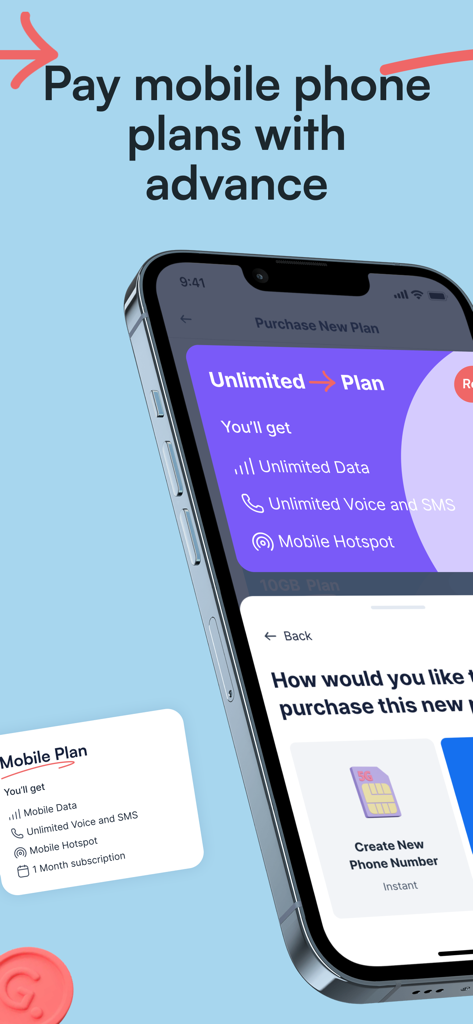 Gerald - Cash Advance - Gerald app screen displaying options to purchase unlimited mobile phone plans using a cash advance