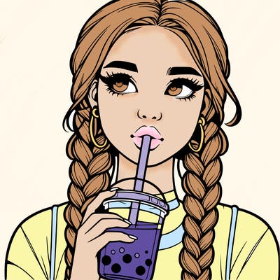 realistic girl with braided hair drinking boba