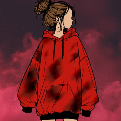 realistic girl with a oversized sweatshirt on and a bun