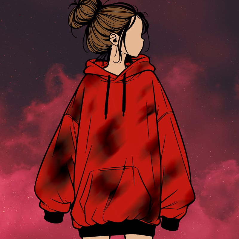 realistic girl with a oversized sweatshirt on and a bun