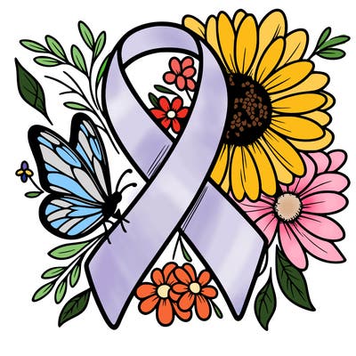 cancer awareness symbol with flowers and butterflies