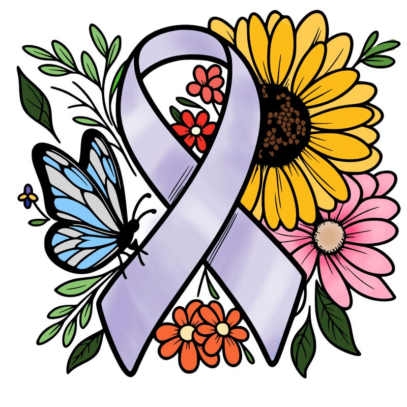 cancer awareness symbol with flowers and butterflies