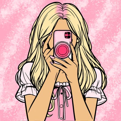 a realistic girl holding her phone taking pictures