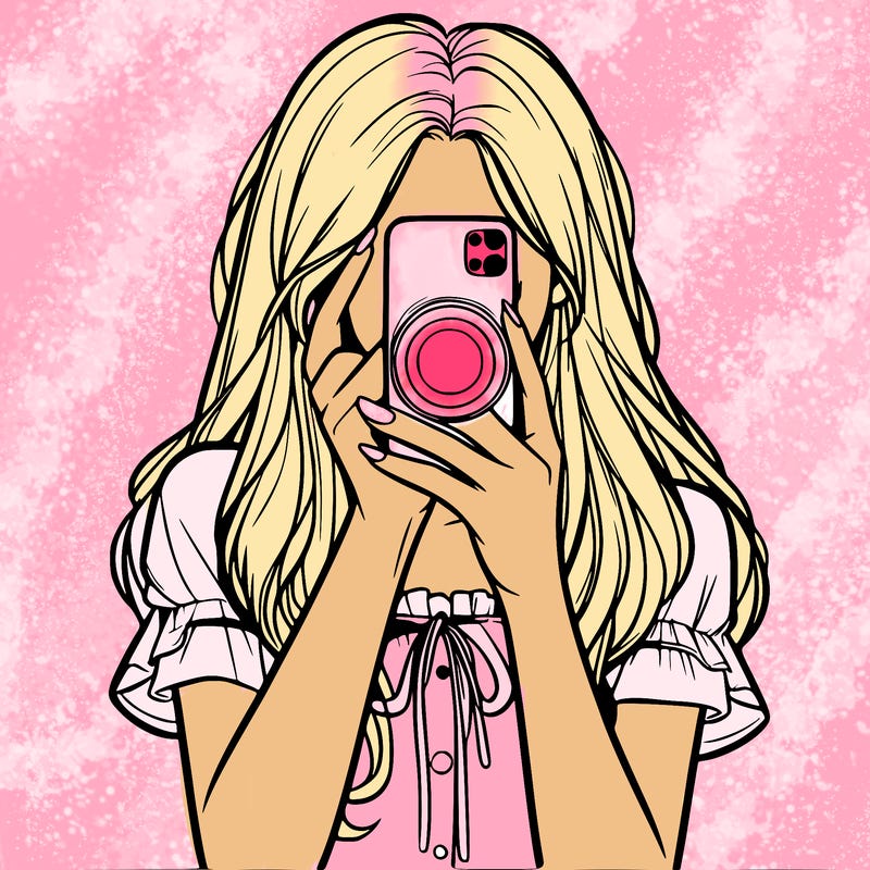 a realistic girl holding her phone taking pictures