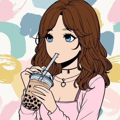 realistic girl drinking boba tea