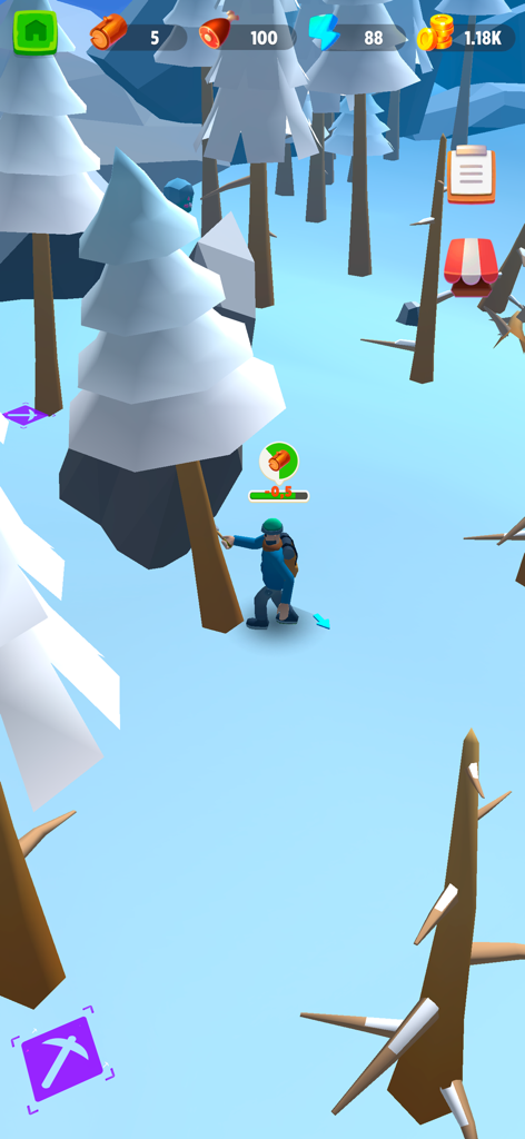 Survival Island - Build a City - サバイバルアイランドで雪に覆われた木を伐採して木材を集める、冬服のキャラクター。