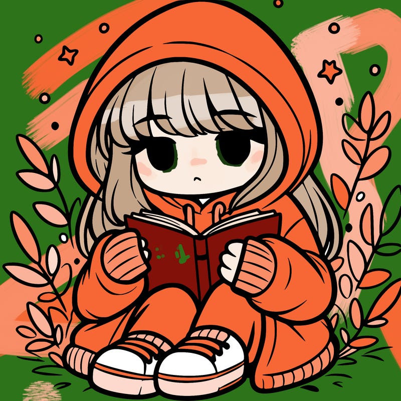 girl in oversized hoodie reading a book