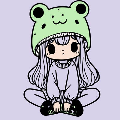 a girl wearing a frog hat and some frog socks