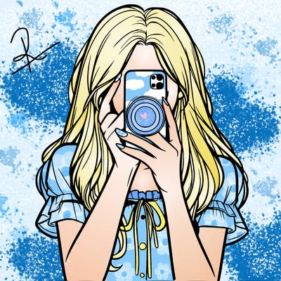 a realistic girl holding her phone taking pictures