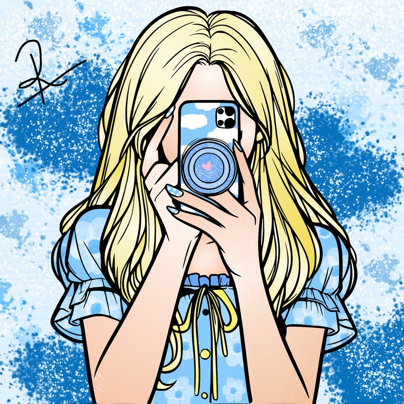 a realistic girl holding her phone taking pictures
