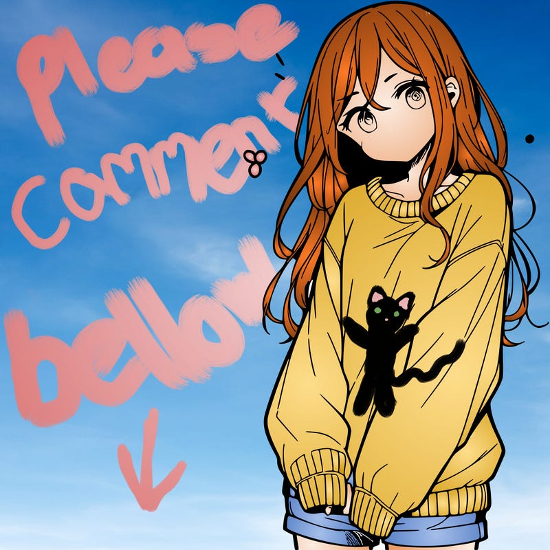 manga teen girl  in a sweater and baggy pants