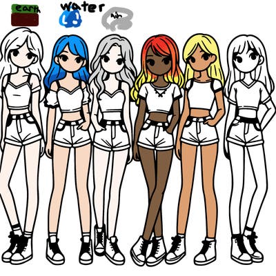 a group of girls wearing crop tops and shorts