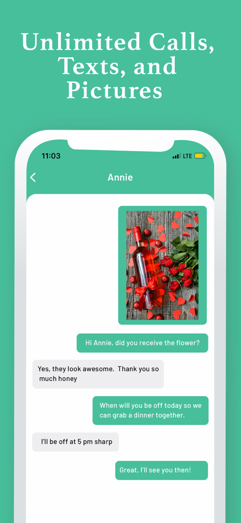 2nd Line, Second Phone Numbers - Captura de pantalla de la aplicación 2nd Line que muestra llamadas, mensajes y fotos ilimitados