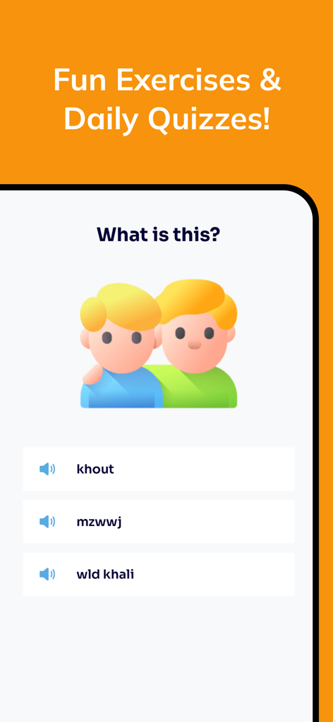 Morolingo: Darija & Amazigh - Morolingo app showing a Darija language quiz with multiple choice options for everyday expressions.