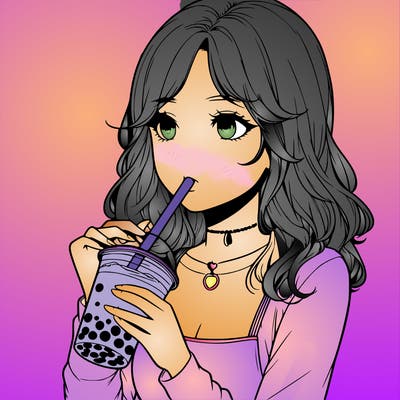 realistic girl drinking boba tea